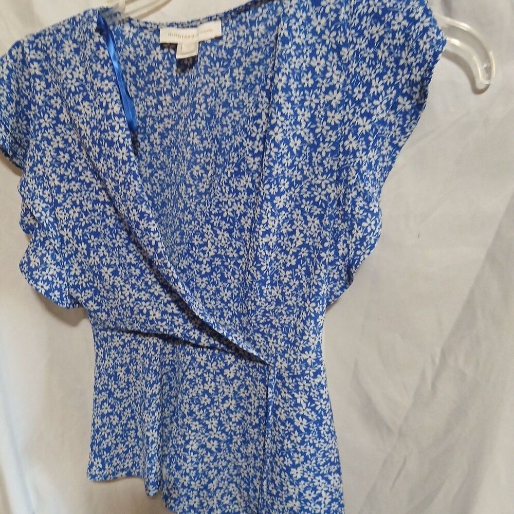 monteau los angeles top Size M Womans Blue With Flowers Boho Cottagecore